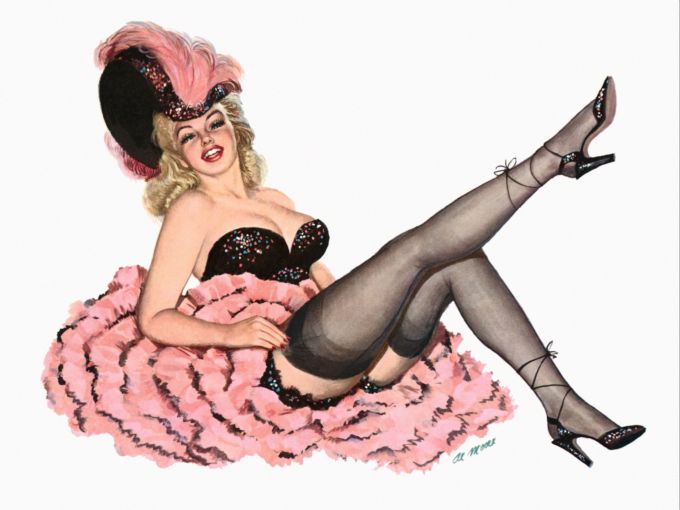 Pin Up - Sexy blonde woman in black and pink showgirl outfit - Al Moore