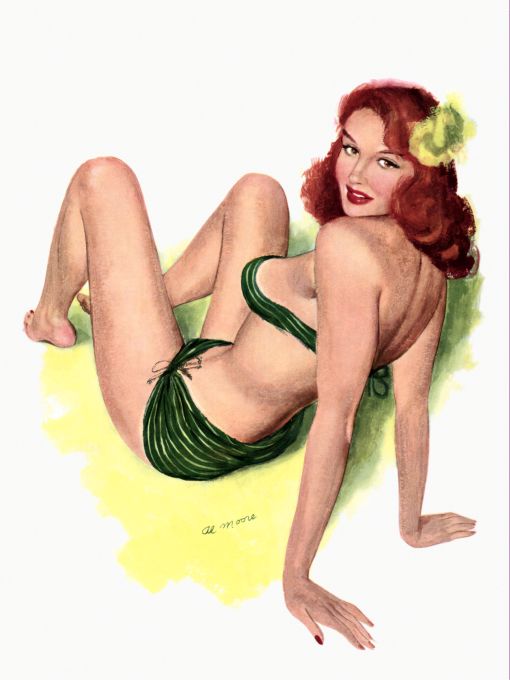 Pin Up - Sexy redhead posing in dark green bikini - Al Moore