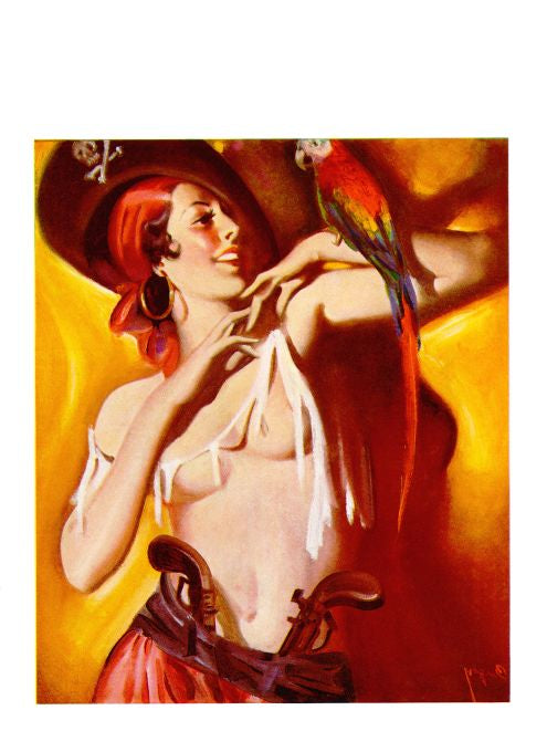 Pin Up - Brunette Pirate Girl w/Parrot - Bergey - 1934