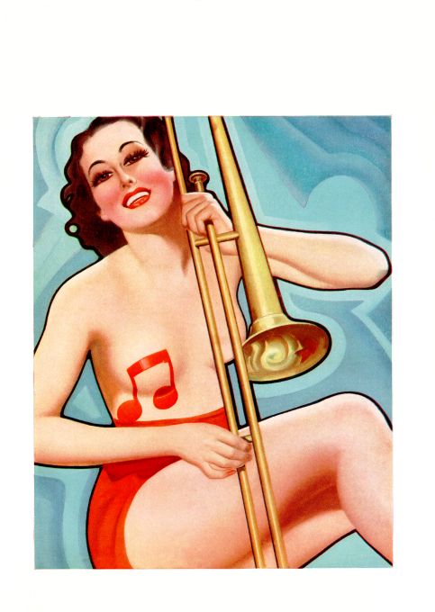 Pin Up - Brunette Girl w/ Trombone - Bergey - 1936
