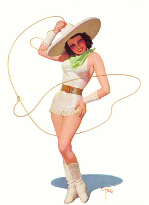 Pin Up - Brunette Cowgirl in White Lea r - Bolles - 1934