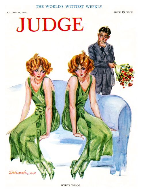 Pin Up - Twin Redhead Girls w/Man - DeLevante - 1924