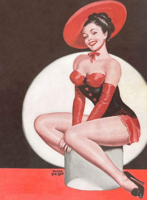 Pin Up - Brunette Showgirl in Black Red - Driben - 1948
