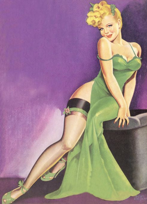 Pin Up - Brunette Showgirl Sitting in Stripes - Driben - 1949