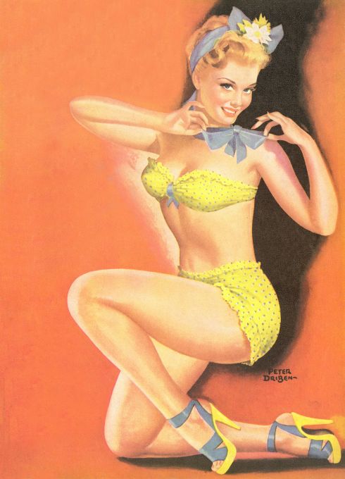 Pin Up - Blonde Showgirl in Yellow with Ribbons - Driben - 1949