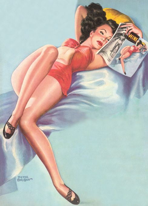 Pin Up - Brunette Girl Reading Magazine - Driben - 1950