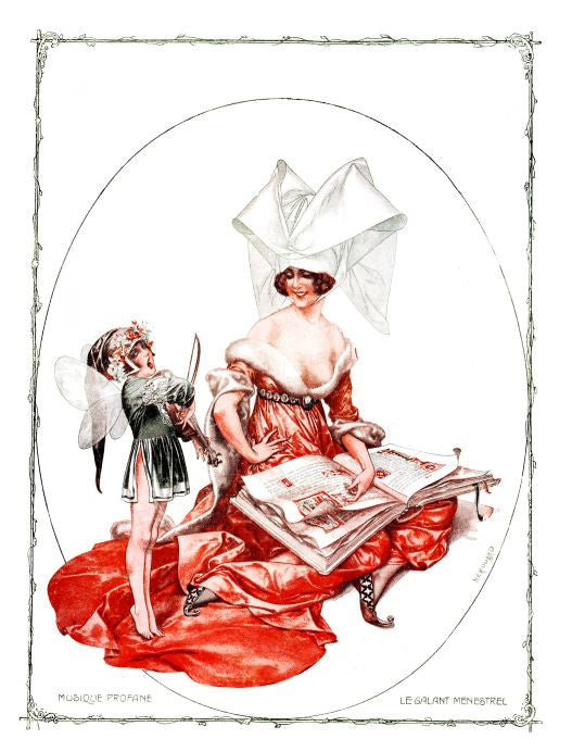 Pin Up - Redhead Girl & Music Nymph - Herouard - 1918