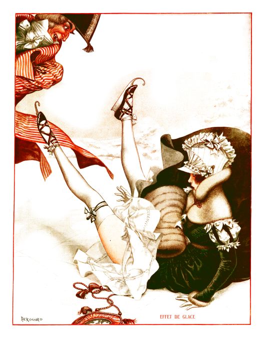 Pin Up - Ice Skating Girl Falls As Man Watches - Herouard - 1926