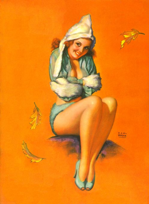 Pin Up - Redhead Girl Staying Warm - Moran - 1942
