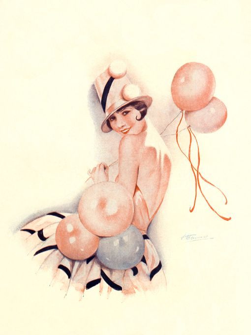 Pin Up - Girl w/Balloons - Meunier - 1930