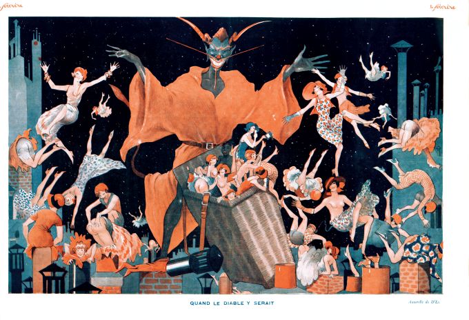 Pin Up - Devil w/Basket Of Girls - Valdes - 1930