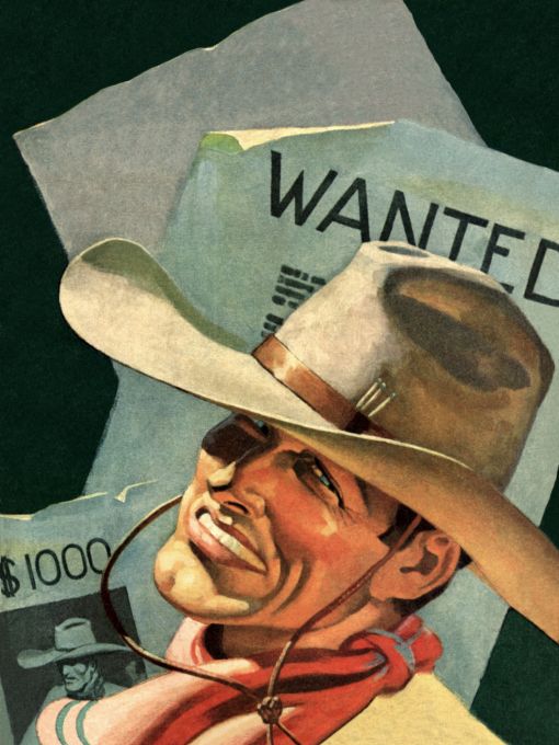 Outlaw cowboy surrounded by wanted posters