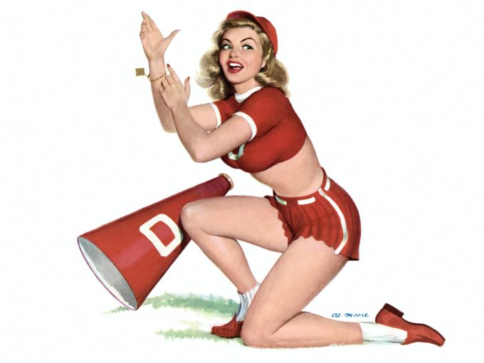 Pin Up - Beautiful blonded cheering in red cheerleader outfit - Al Moore