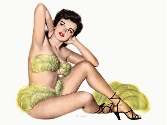 Pin Up - Show girl posing in green feathered outfit - Al Moore