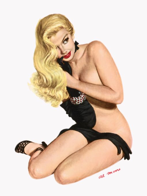Pin Up - Naked blonded sitting down while she removes her long gloves - Al Moore