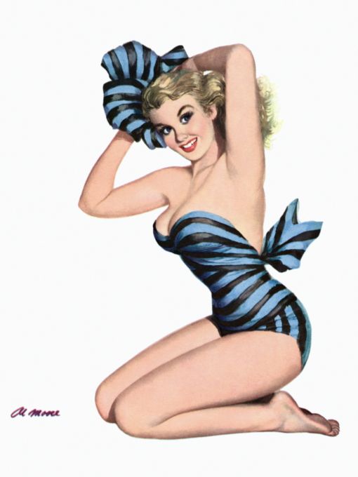 Pin Up - Blonde posing in Black and light blue outfit - Al Moore