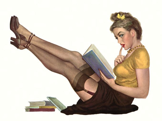 Pin Up - Sexy blonde posing in teacher's outfit and reading a book - Al Moore