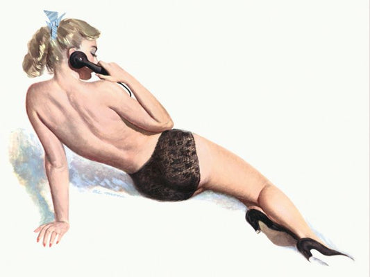 Pin Up - Sexy blonde owmen in black underware while on the phone - Al Moore