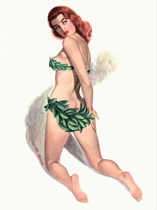 Pin Up - Sexy redhead posing in undergarments made of leaves - Al Moore