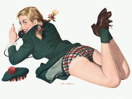Pin Up - Blonde with pigtails in green schoolgirl  - Al Moore