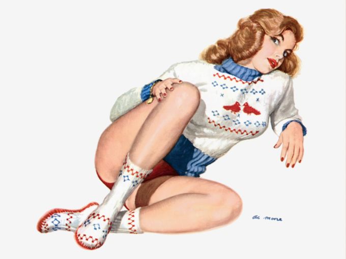 Pin Up - Beautiful women posing in white and blue sweater  - Al Moore