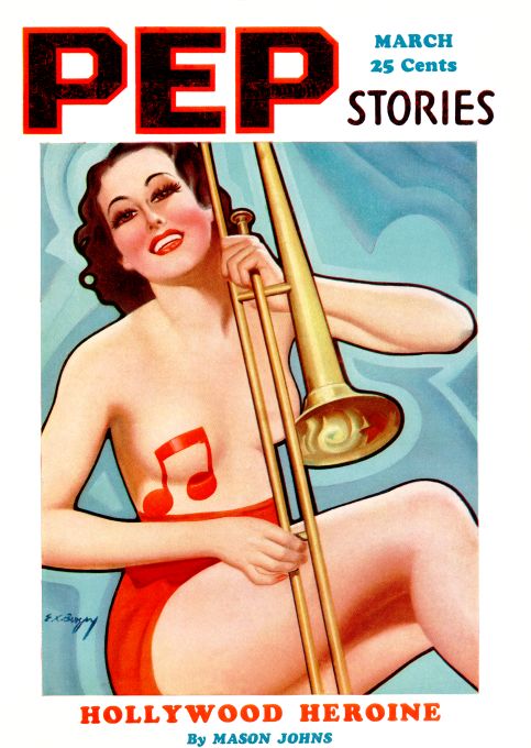 Pin Up - Topless Girl w/Trombone - Bergey - 1936