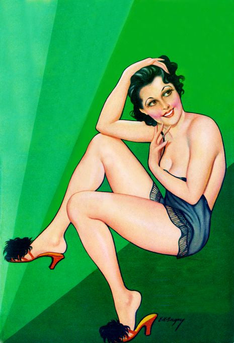Pin Up - Brunette Girl in Blue Lingerie - Bergey - 1935