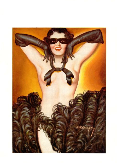 Pin Up - Brunette Topless Girl w/ Mask - Bergey - 1936
