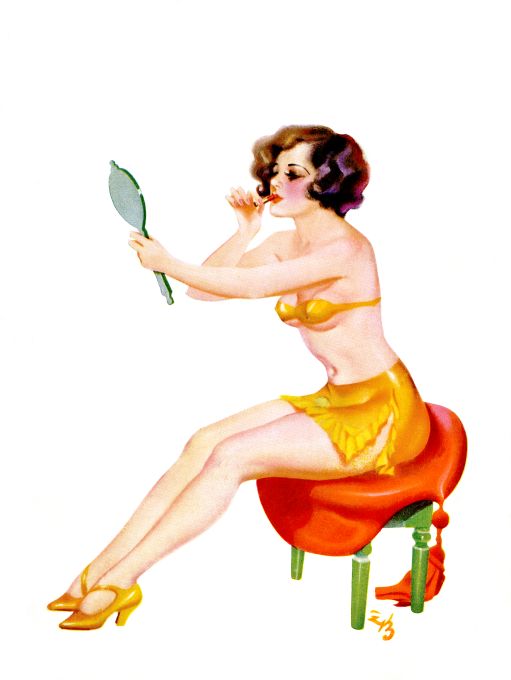 Pin Up - Brunette Girl Putting On Lipstick - Bergey - 1931