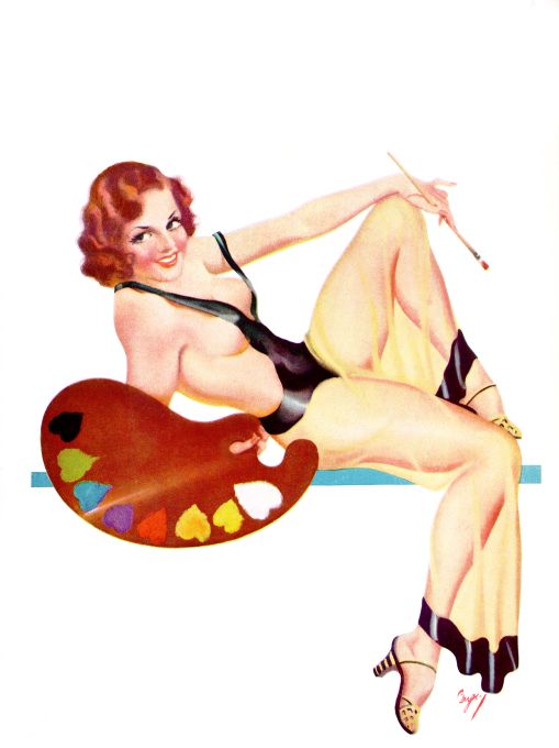 Pin Up - Redhead Artist Girl With Palette - Bergey - 1933