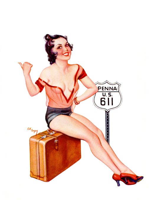 Pin Up - Brunette Girl Hitchhiking - Bergey - 1934