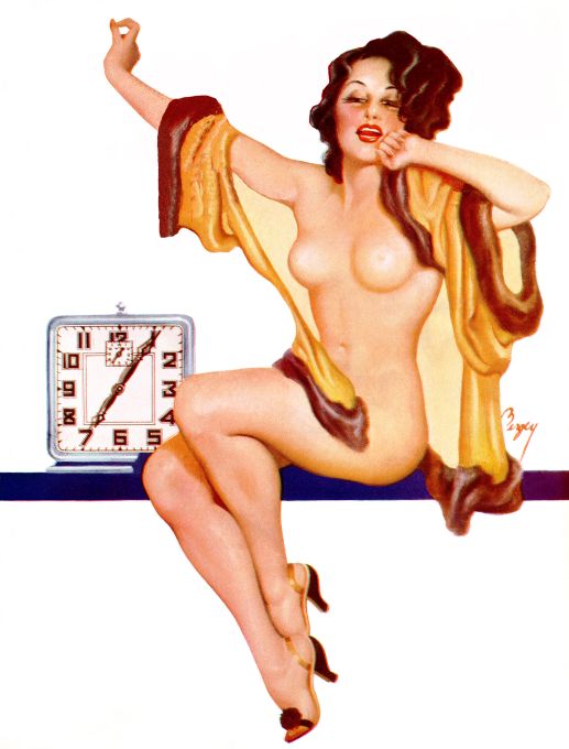 Pin Up - Nude Brunette Girl With Fur Coat - Bergey - 1934