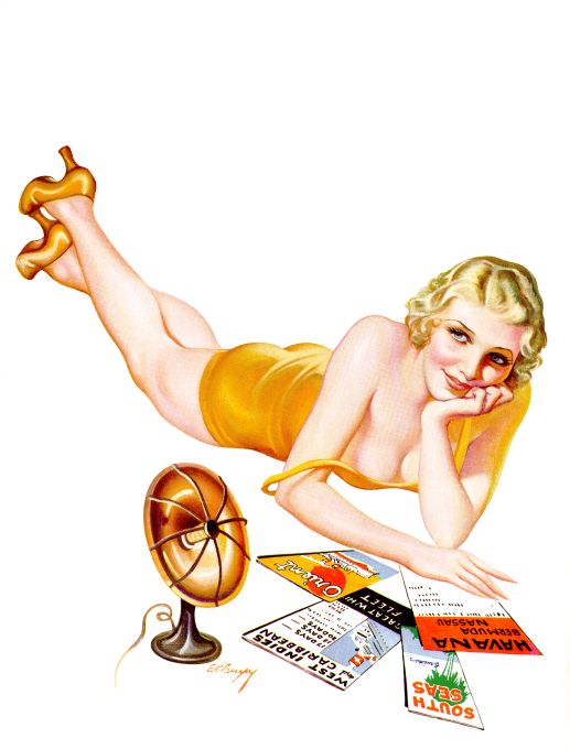 Pin Up - Blonde Girl Reading Brochures - Bergey - 1935