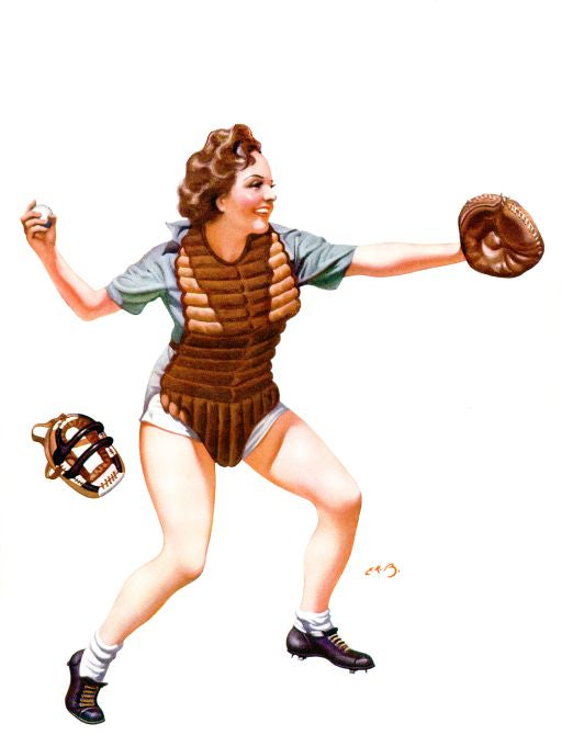 Pin Up - Brunette Baseball Catcher Girl - Bergey - 1936