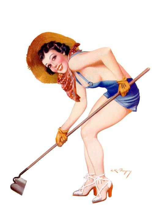 Pin Up - Brunette Farmgirl With Hoe - Bergey - 1936