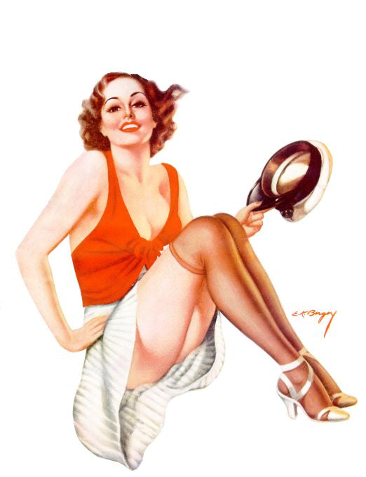 Pin Up - Redhead Girl in Orange and White - Bergey - 1937