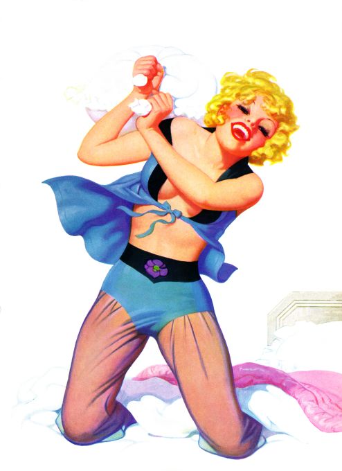 Pin Up - Blonde Girl Pillow Fight - Bolles - 1936