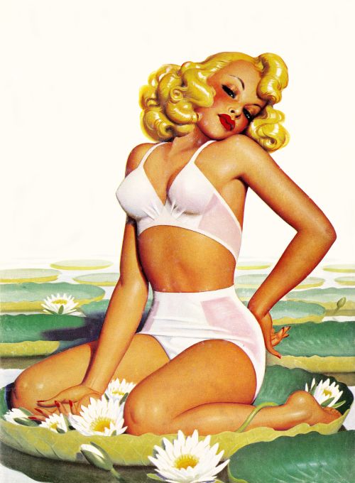 Pin Up - Blonde Girl Sitting On Lily Pad - Bolles - 1942