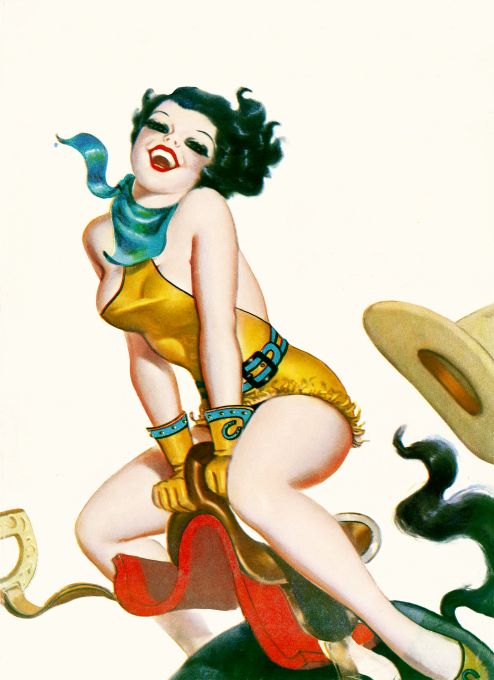 Pin Up - Brunette Cowgirl On Saddle - Bolles - 1937