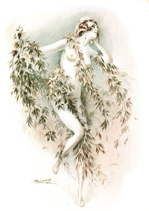 Pin Up - Nude Brunette Girl in Leaves - Bussy - 1924