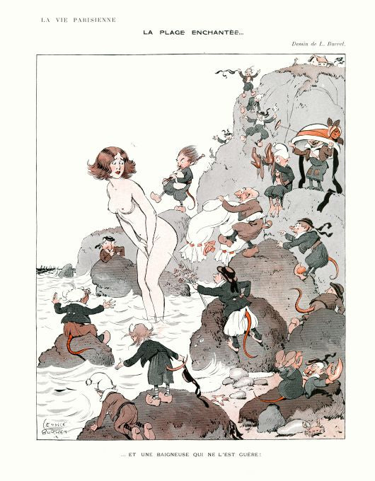 Pin Up - Nude Girl & Gnomes - Burret - 1913