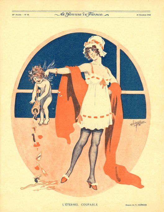 Pin Up - Girl w/ Cupid  - Clerice - 1918