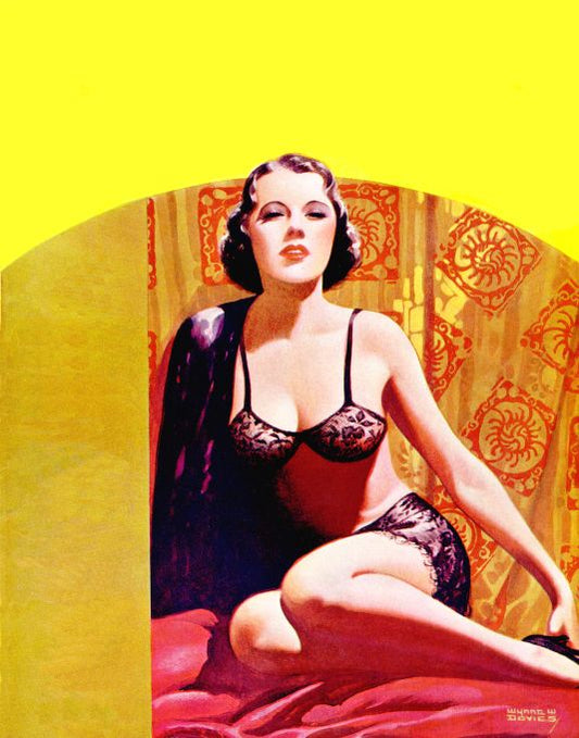 Pin Up - Brunette Girl in Black Lingerie - Davies - 1936