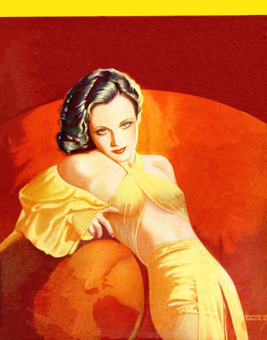 Pin Up - Brunette Girl in Yellow Dress - Davies - 1936