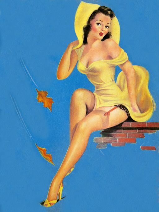 Pin Up - Brunette Girl in Yellow - DeVores - 1945