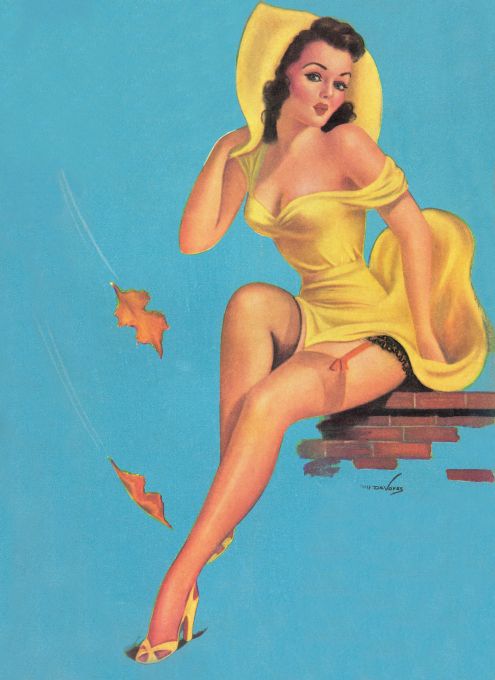Pin Up - Brunette Girl in Yellow - DeVores - 1954