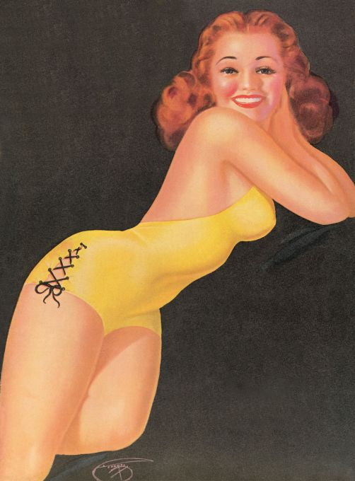 Pin Up - Redhead Girl in Yellow Swimsuit - DeVores - 1953