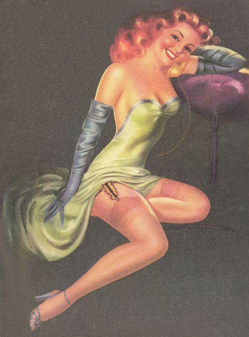 Pin Up - Redhead Girl in Green on Phone - DeVores - 1954