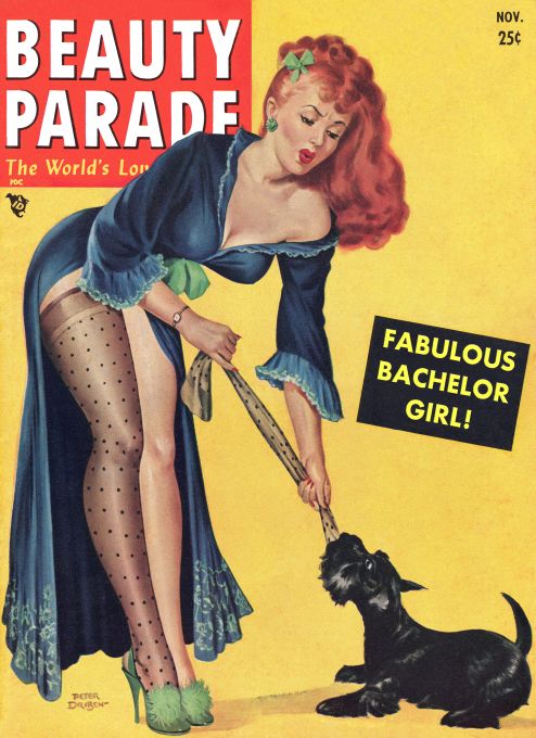 Pin Up - Girl Wrestles Dog - Driben - 1950