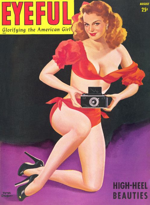 Pin Up - Showgirl in Red with Camera - Driben - 1946